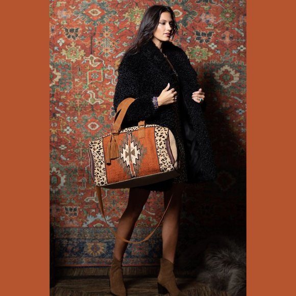 Boho Exotic Leopard Pattern Weekender Duffel Bag - Picture 9 of 15
